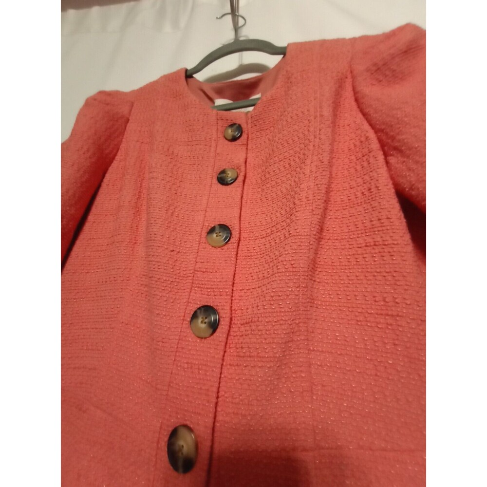 Gal Meets Glam Women S. 12.Tweed Button Front CoralSalmón. Short Sleeve Dress - Picture 4 of 15